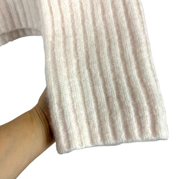 Zara Cream Light Pink Wool Alpaca Blend Ribbed Knit Turtleneck Sweater Medium - Picture 10 of 16
